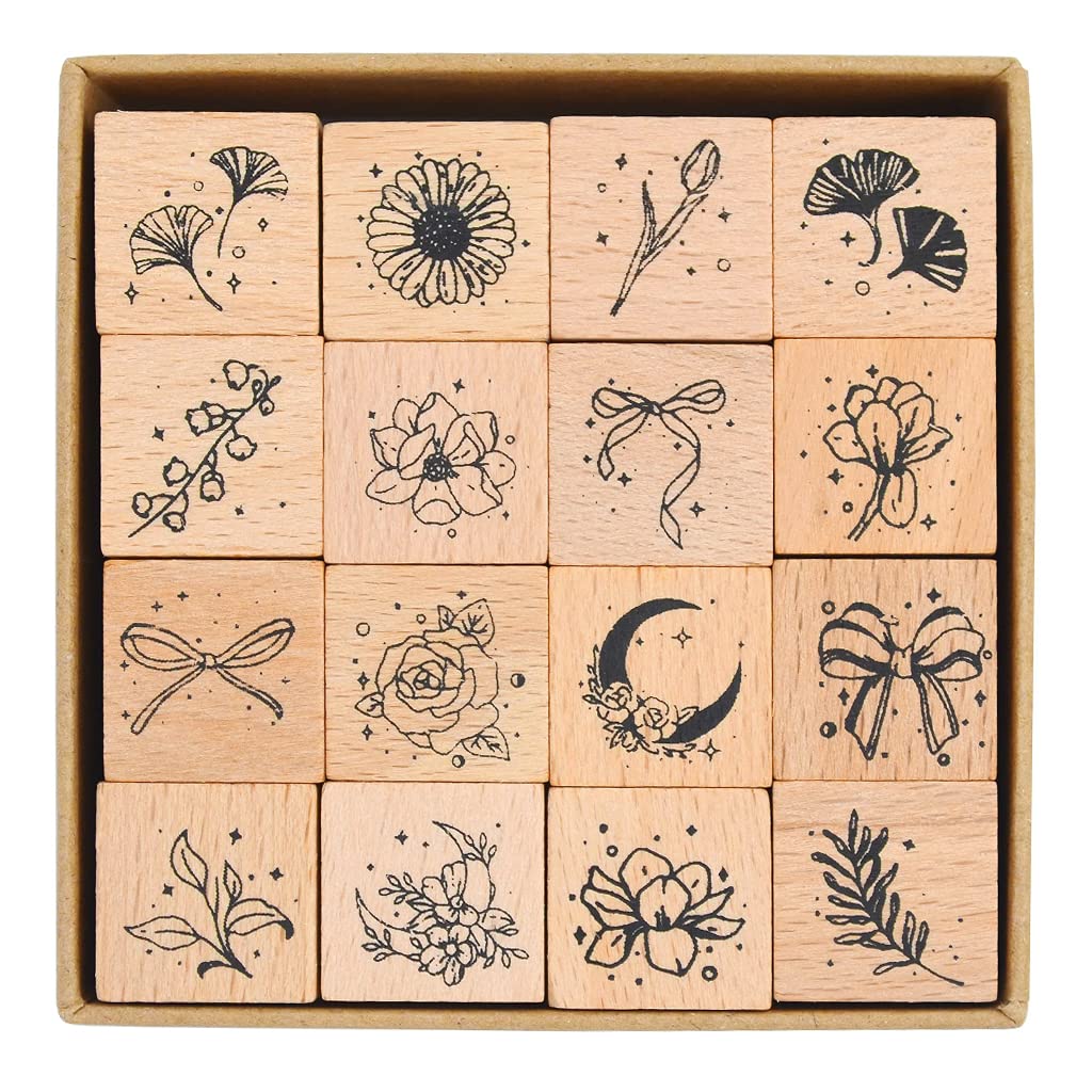 HASTHIP 16Pcs Vintage Wooden Rubber Stamps, Aesthetic Flower Decorative Rubber Stamp Set, Bowknot Flower Leaf Stamp for Art Craft, Journal, Diary, Scrapbook, Letter, Card Making HASTHIP 16Pcs Vintage Wooden Rubber Stamps, Aesthetic Flower Decorative Rubber Stamp Set, Bowknot Flower Leaf Stamp for Art Craft, Journal, Diary, Scrapbook, Letter, Card Making